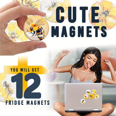 12pcs Bee Fridge Magnets Glass Refrigerator Magnets