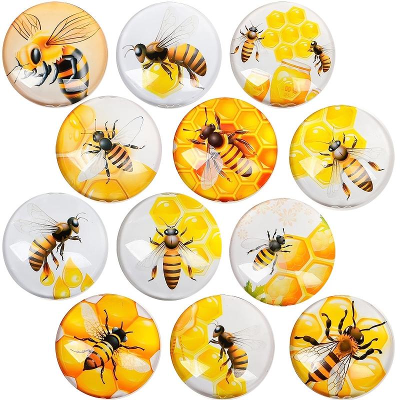 12pcs Bee Fridge Magnets Glass Refrigerator Magnets