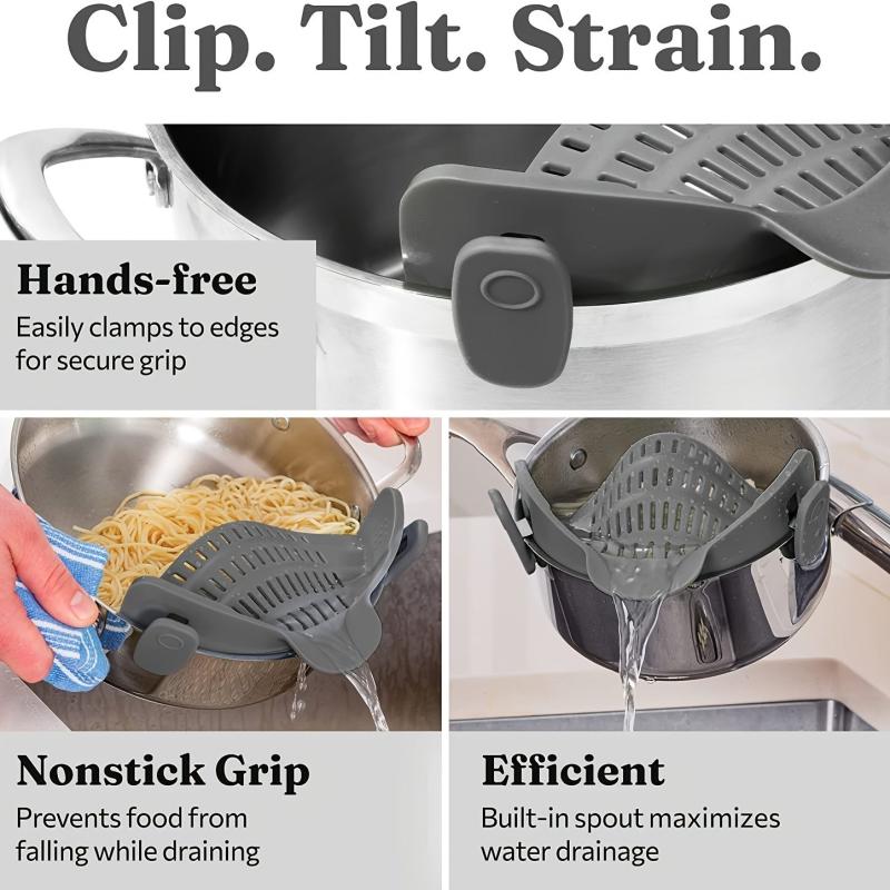Adjustable Silicone Clip On Strainer for Pots, Pans, and Bowls
