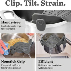 Adjustable Silicone Clip On Strainer for Pots, Pans, and Bowls