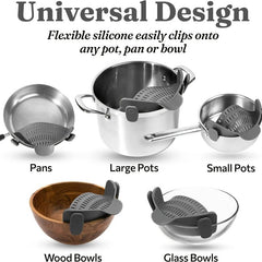 Adjustable Silicone Clip On Strainer for Pots, Pans, and Bowls