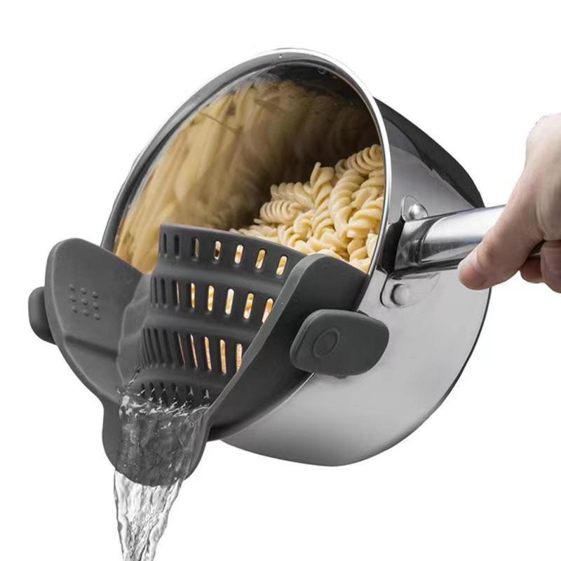 Adjustable Silicone Clip On Strainer for Pots, Pans, and Bowls