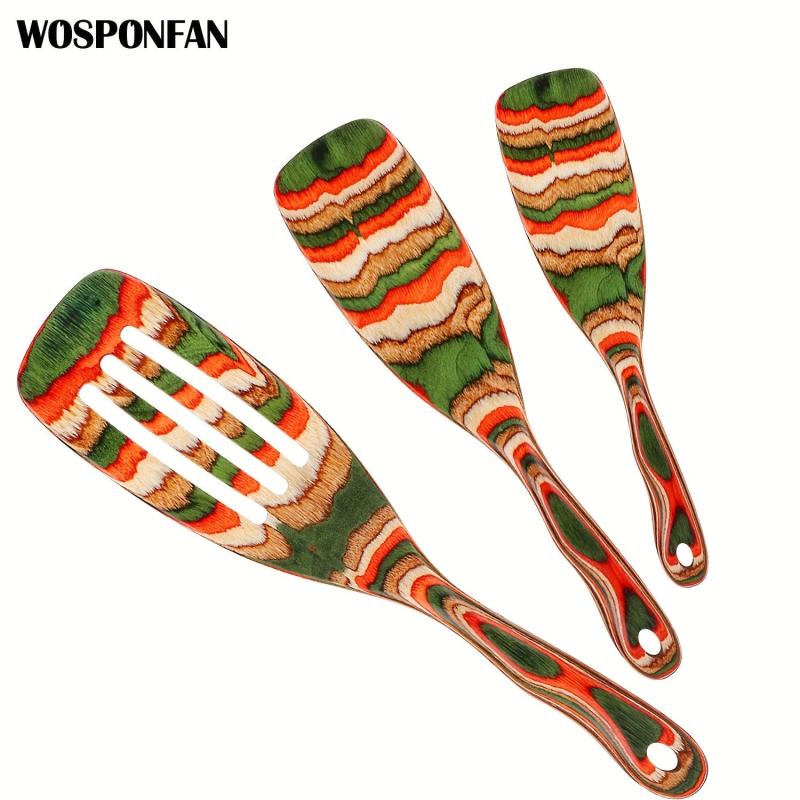 3pcs Colorful Wooden Cooking Utensils Kitchen Spatula Salad