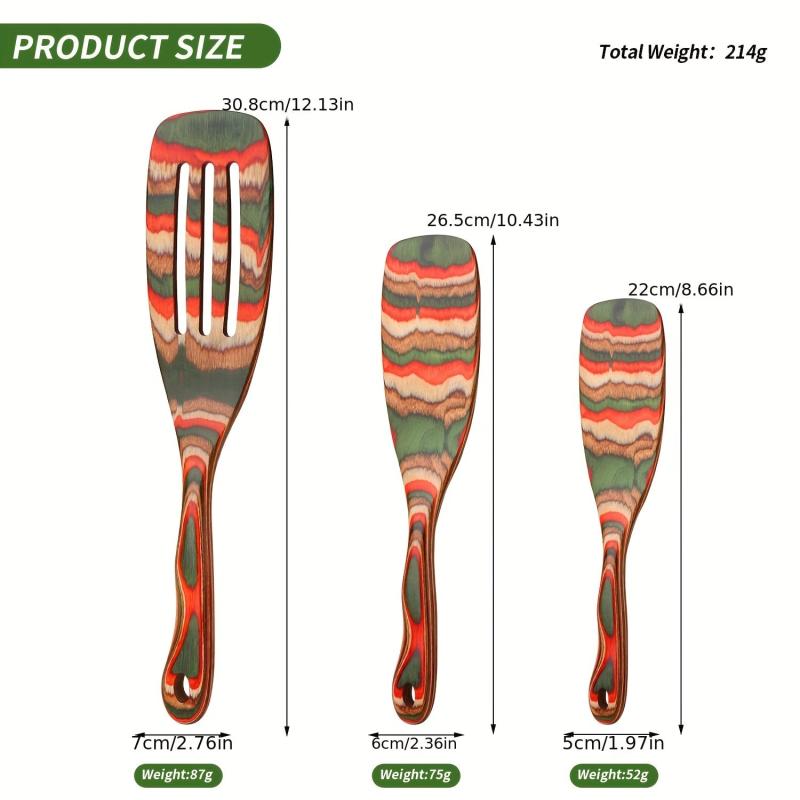 3pcs Colorful Wooden Cooking Utensils Kitchen Spatula Salad