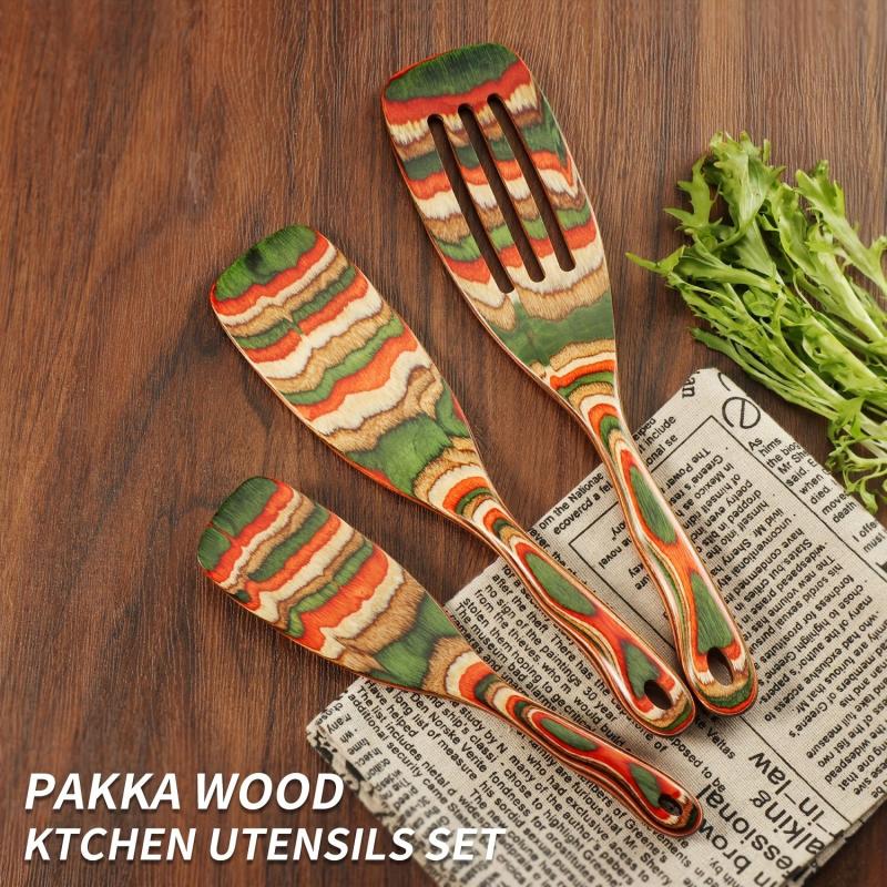 3pcs Colorful Wooden Cooking Utensils Kitchen Spatula Salad