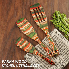 3pcs Colorful Wooden Cooking Utensils Kitchen Spatula Salad