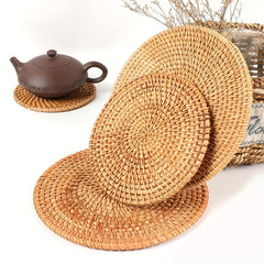 1pc Round Rattan Coaster Eco Friendly Cup Mat
