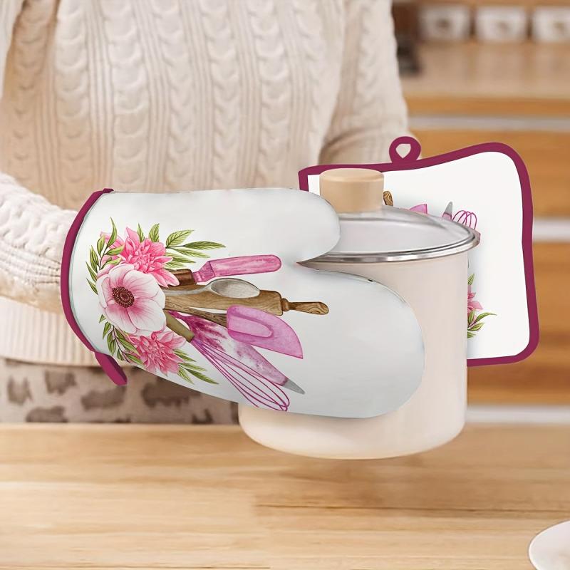 2pcs Cotton Oven Mitts for Baking High Temp Resistant