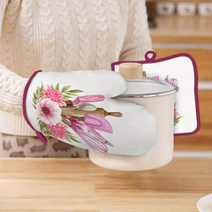 2pcs Cotton Oven Mitts for Baking High Temp Resistant