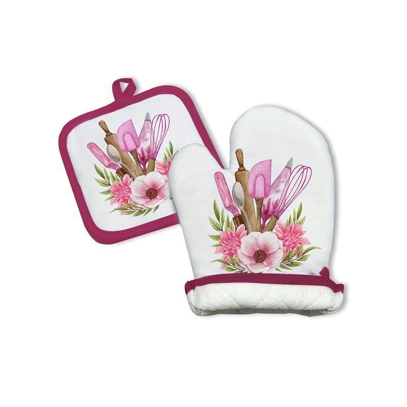 2pcs Cotton Oven Mitts for Baking High Temp Resistant