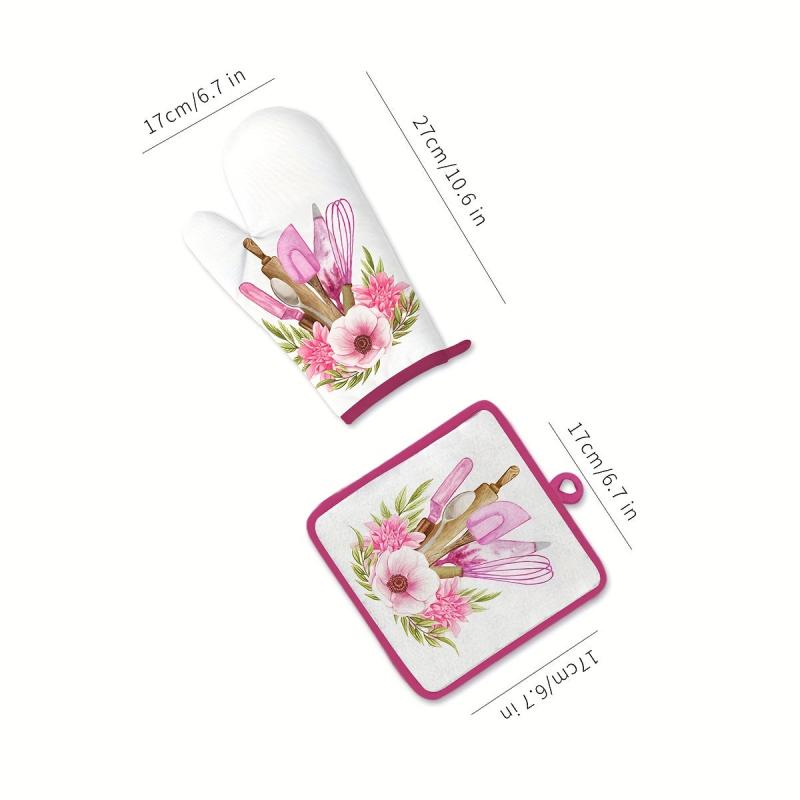 2pcs Cotton Oven Mitts for Baking High Temp Resistant