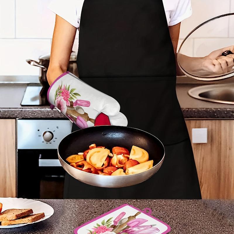 2pcs Cotton Oven Mitts for Baking High Temp Resistant