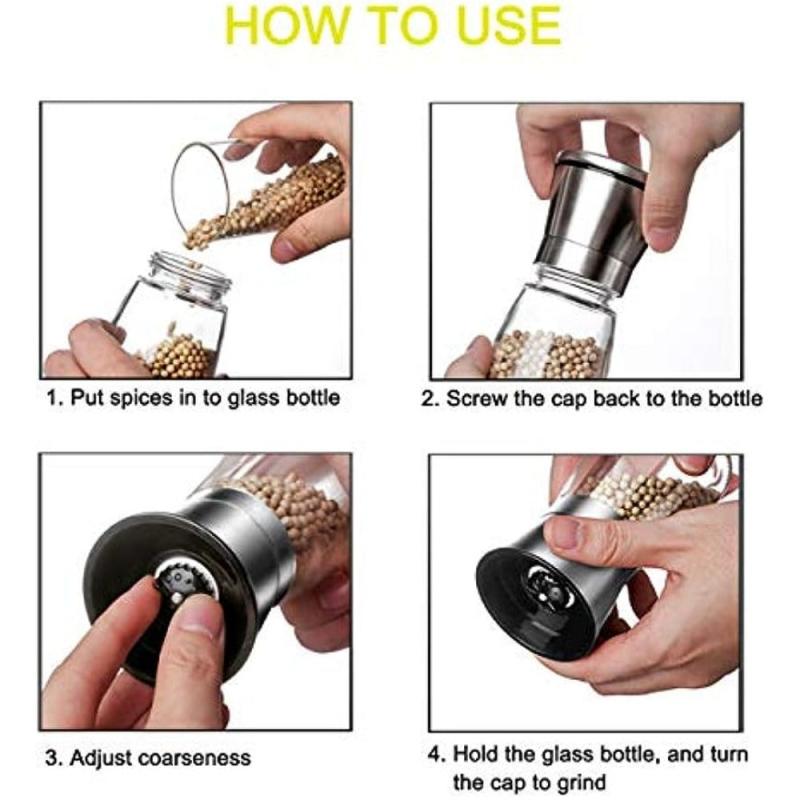 Pepper Grinder Glass Spice Mill Manual Crusher Reusable Bottle