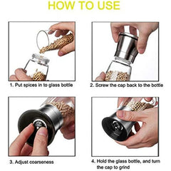 Pepper Grinder Glass Spice Mill Manual Crusher Reusable Bottle