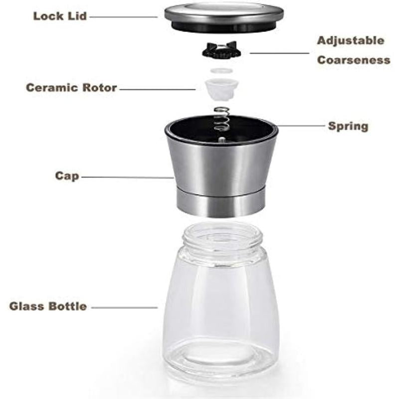 Pepper Grinder Glass Spice Mill Manual Crusher Reusable Bottle
