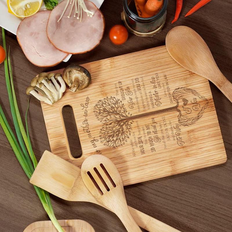 Mom Cutting Board Engraved Tree Heart Chopping Board Bamboo Gift for Mother's