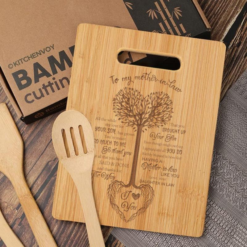 Mom Cutting Board Engraved Tree Heart Chopping Board Bamboo Gift for Mother's