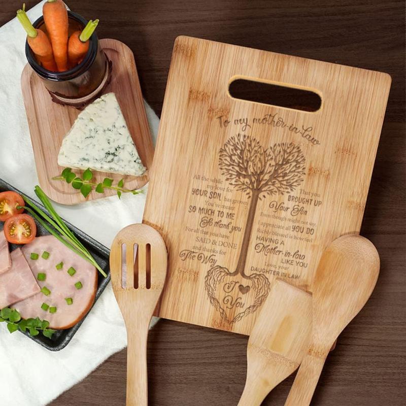 Mom Cutting Board Engraved Tree Heart Chopping Board Bamboo Gift for Mother's
