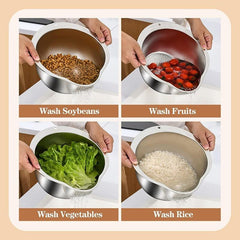 4in1 Rice Washing Drain Basket Stainless Steel Colander