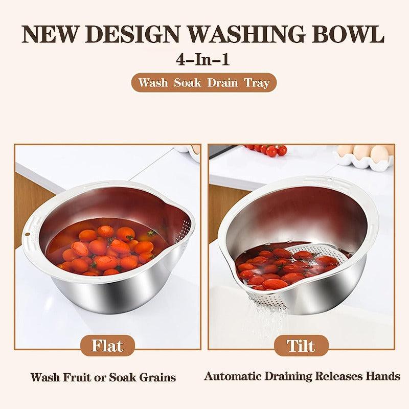 4in1 Rice Washing Drain Basket Stainless Steel Colander