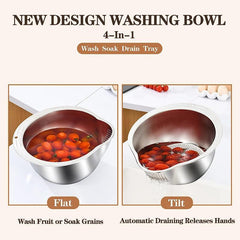 4in1 Rice Washing Drain Basket Stainless Steel Colander
