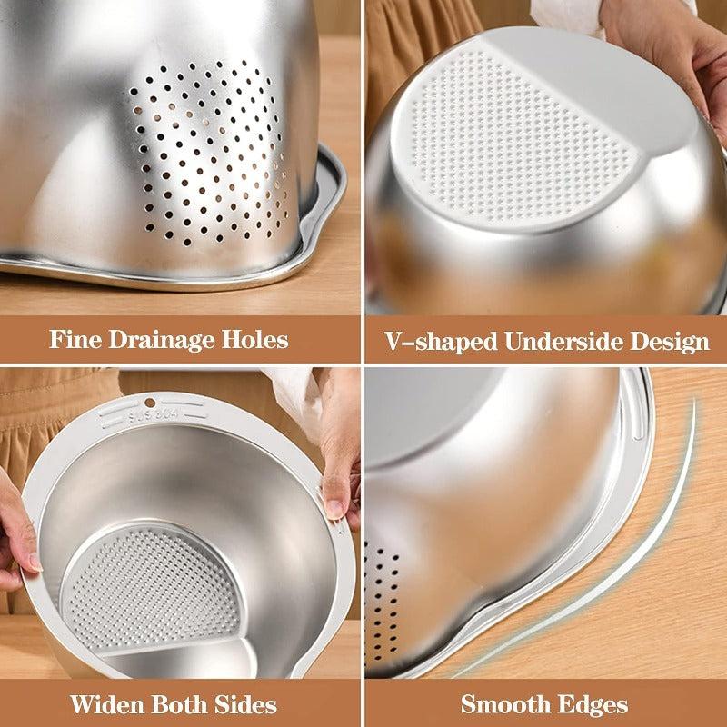 4in1 Rice Washing Drain Basket Stainless Steel Colander