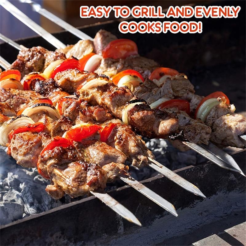 Stainless Steel BBQ Skewer Set 14 15 inch Meat Shrimp Chicken Vegetables