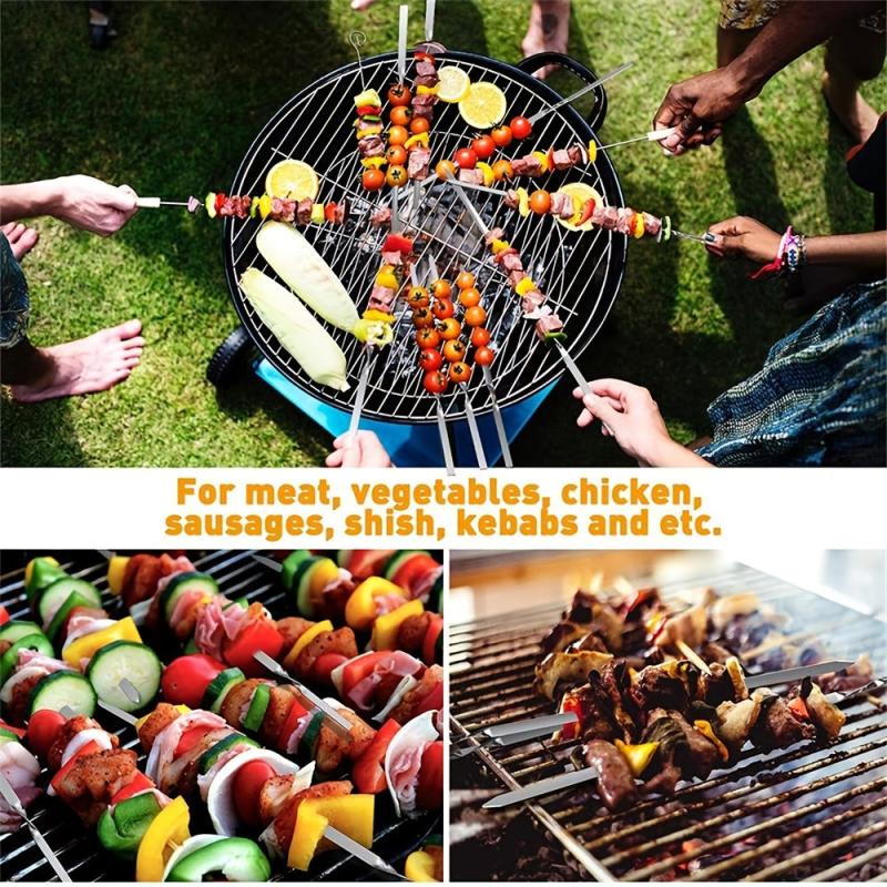 Stainless Steel BBQ Skewer Set 14 15 inch Meat Shrimp Chicken Vegetables