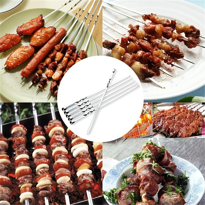 Stainless Steel BBQ Skewer Set 14 15 inch Meat Shrimp Chicken Vegetables