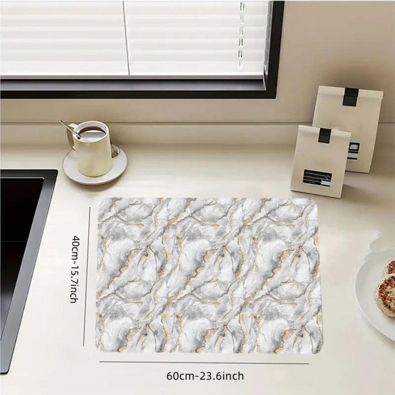 Gray Marble Rubber Drying Mat Absorbent Kitchen Table Pad