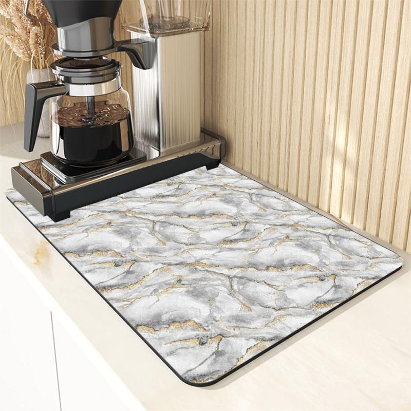 Gray Marble Rubber Drying Mat Absorbent Kitchen Table Pad
