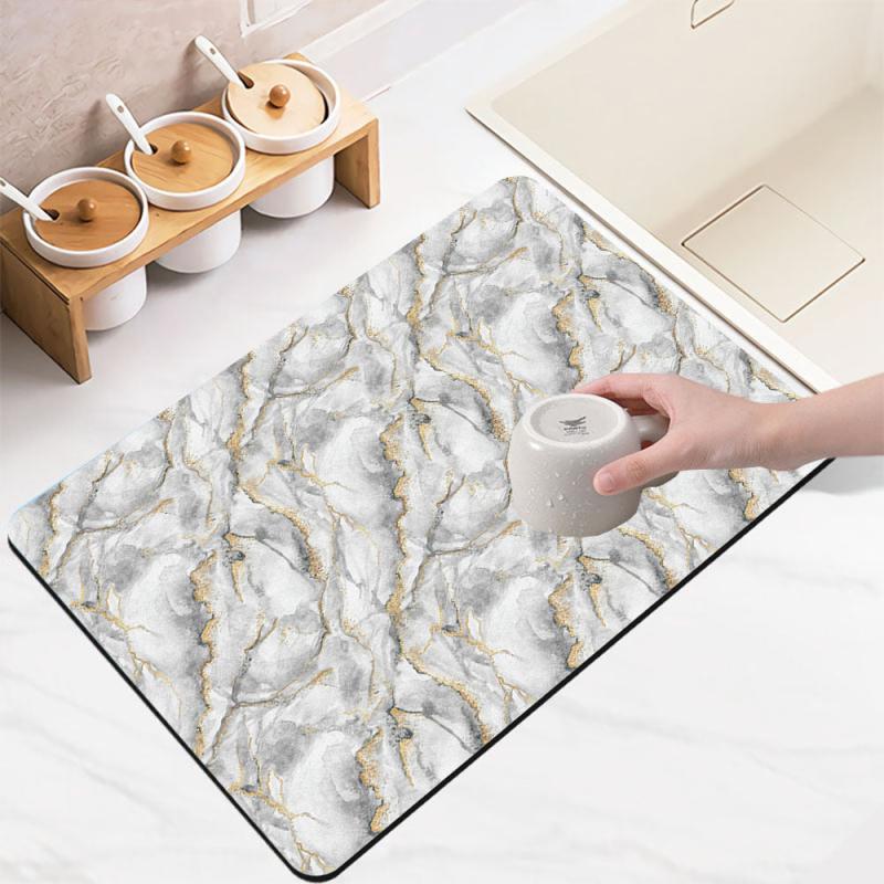 Gray Marble Rubber Drying Mat Absorbent Kitchen Table Pad