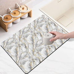 Gray Marble Rubber Drying Mat Absorbent Kitchen Table Pad