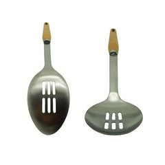 Rice Strainer Spoon Slotted Ladle Stainless Steel Wooden Handle Cooking Spoon