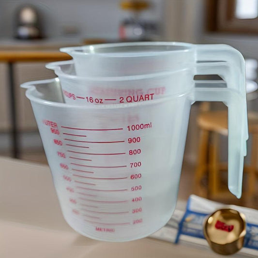 3pc Plastic Measuring Cup Set BPA Clear Heat-resistant Jug with Angled Grip Spou
