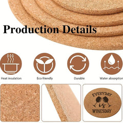 6pcs Wine Themed Cork Coasters for Tea & Coffee Mugs