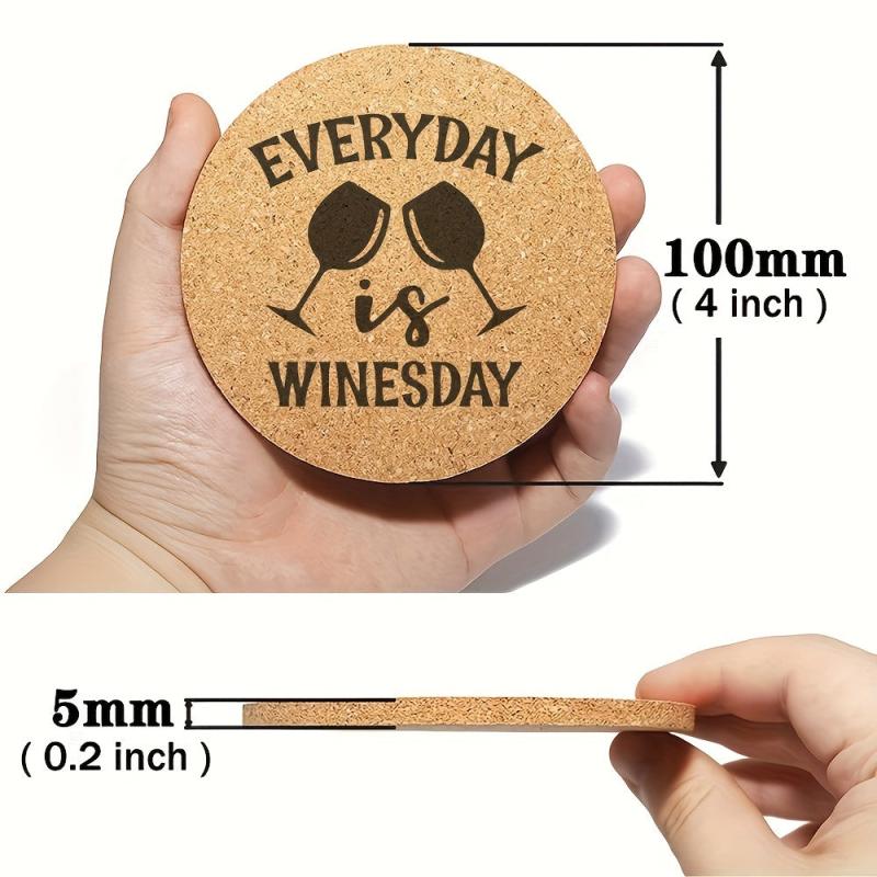 6pcs Wine Themed Cork Coasters for Tea & Coffee Mugs