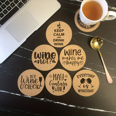 6pcs Wine Themed Cork Coasters for Tea & Coffee Mugs