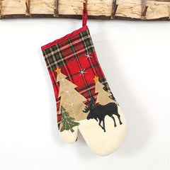 Red Plaid Printed Oven Mitts Heat Resistant Gloves