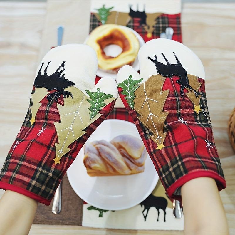 Red Plaid Printed Oven Mitts Heat Resistant Gloves