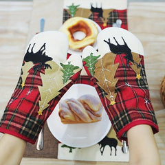 Red Plaid Printed Oven Mitts Heat Resistant Gloves