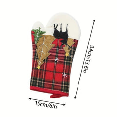 Red Plaid Printed Oven Mitts Heat Resistant Gloves