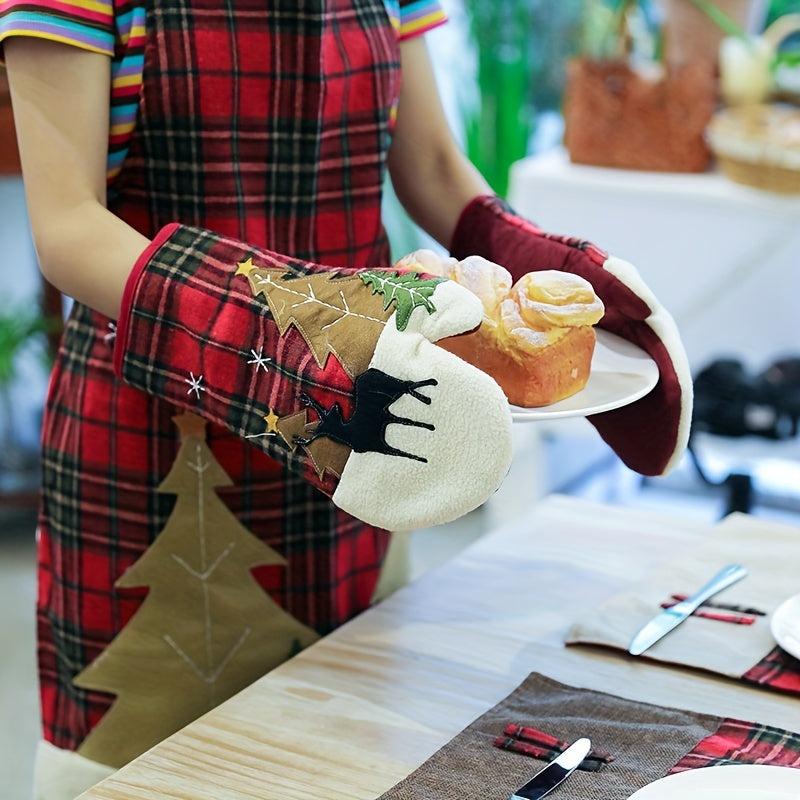 Red Plaid Printed Oven Mitts Heat Resistant Gloves