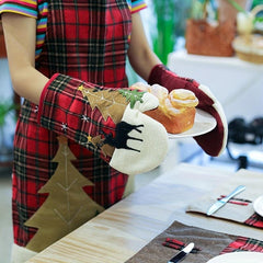 Red Plaid Printed Oven Mitts Heat Resistant Gloves