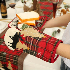 Red Plaid Printed Oven Mitts Heat Resistant Gloves