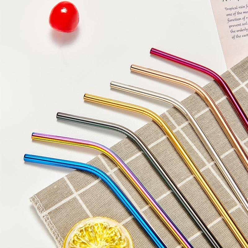 5pcs Stainless Steel Straw Set Coffee Colorful Elbow Metal Straw