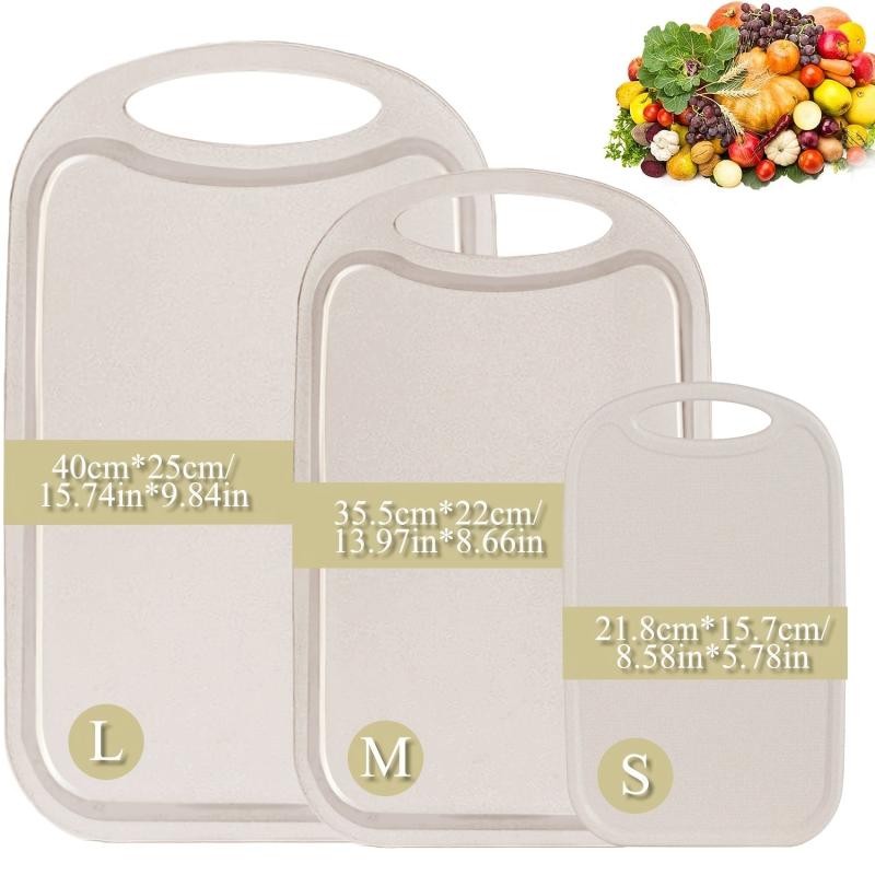 3pc Plastic Cutting Board Set Non Slip Feet Deep Juice Groove Easy Grip Handle