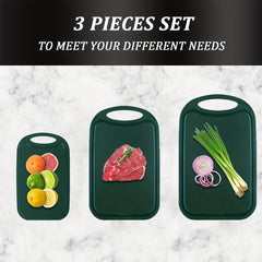 3pc Plastic Cutting Board Set Non Slip Feet Deep Juice Groove Easy Grip Handle