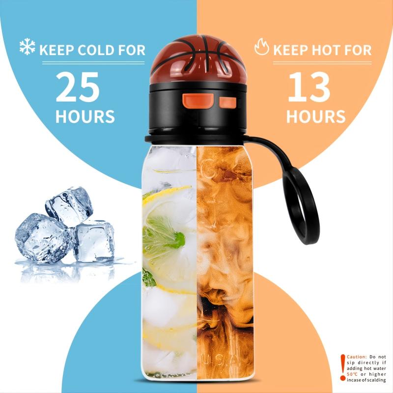 Stainless Steel Basketball Water Bottle with Straw Lid