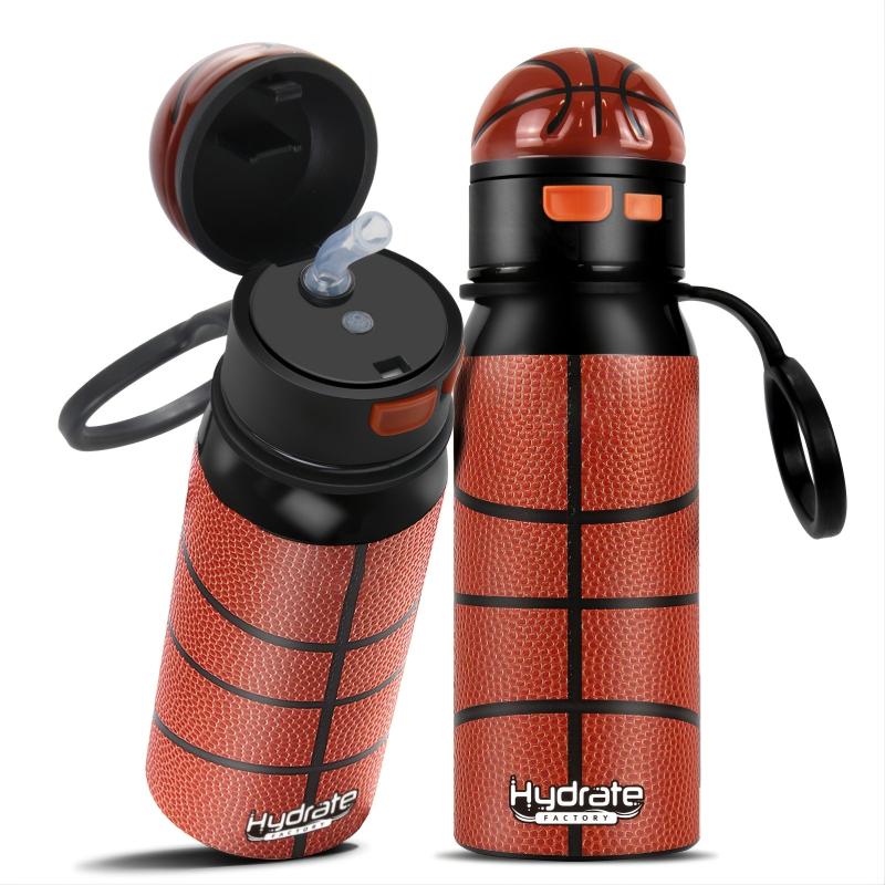 Stainless Steel Basketball Water Bottle with Straw Lid
